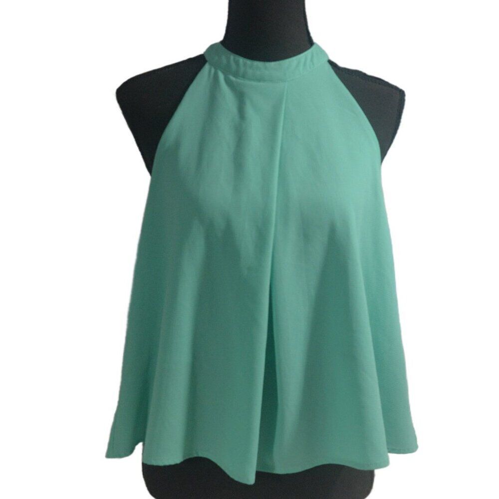 Halter Top Crew Neck Keyhole Back Fully Lined Mint Green